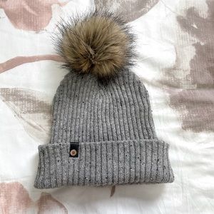 Garage Grey/Black Heathered Hat w/ Faux Fur Pompom